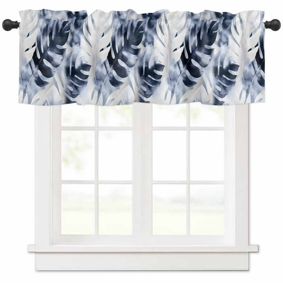Navy Blue Palm Leaves Valances for Windows Farmhouse Kitchen Curtains Valances Rod Pocket Valance Curtains for Kitchen Windows Tropical Botanical Vintage Window Valances for Bathroom Bedroom 42"x18"
