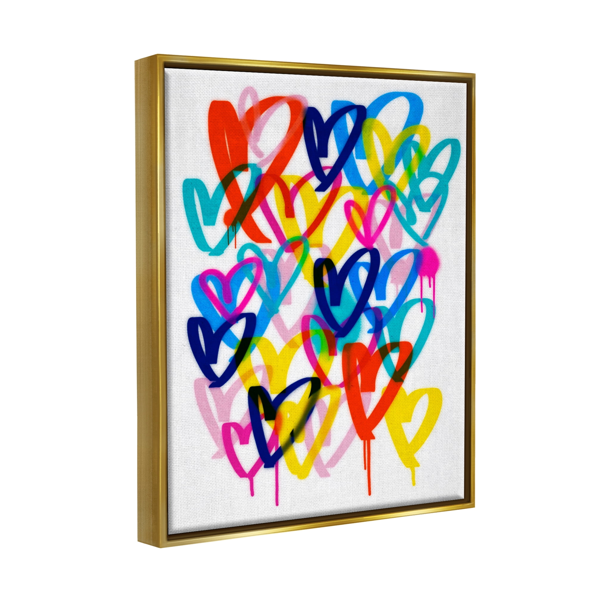 Stupell Industries Modern Graffiti Hearts Abstract Painting Gold Floater Framed Canvas Art Print Wall Art, 17 x 21