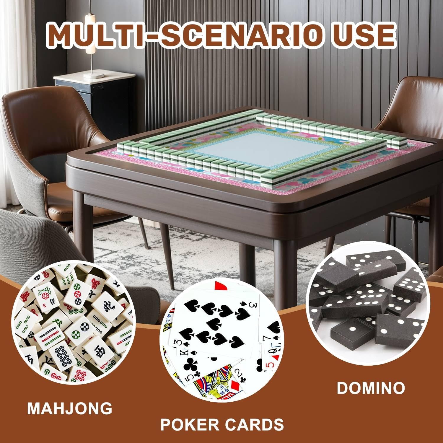 Mahjong Mat 31.5" x 31.5" Floral Pink Blue Watercolor Geometric Border Design Non-Slip Noise Reduction Mahjong Tiles Table Cover for Dominoes Poker Card Board and Tile Games