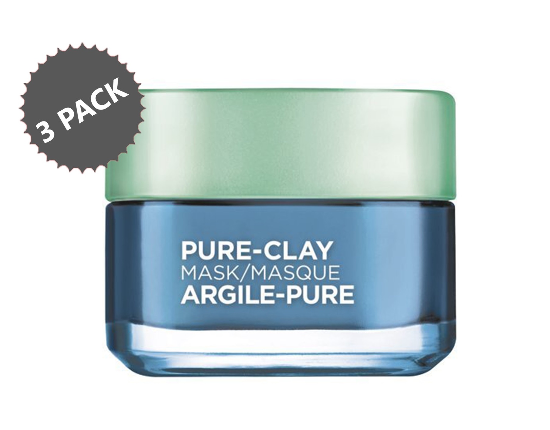 3PACK L'Oreal Paris Pure Clay Face Mask, Clear & Comfort, for Shiny
