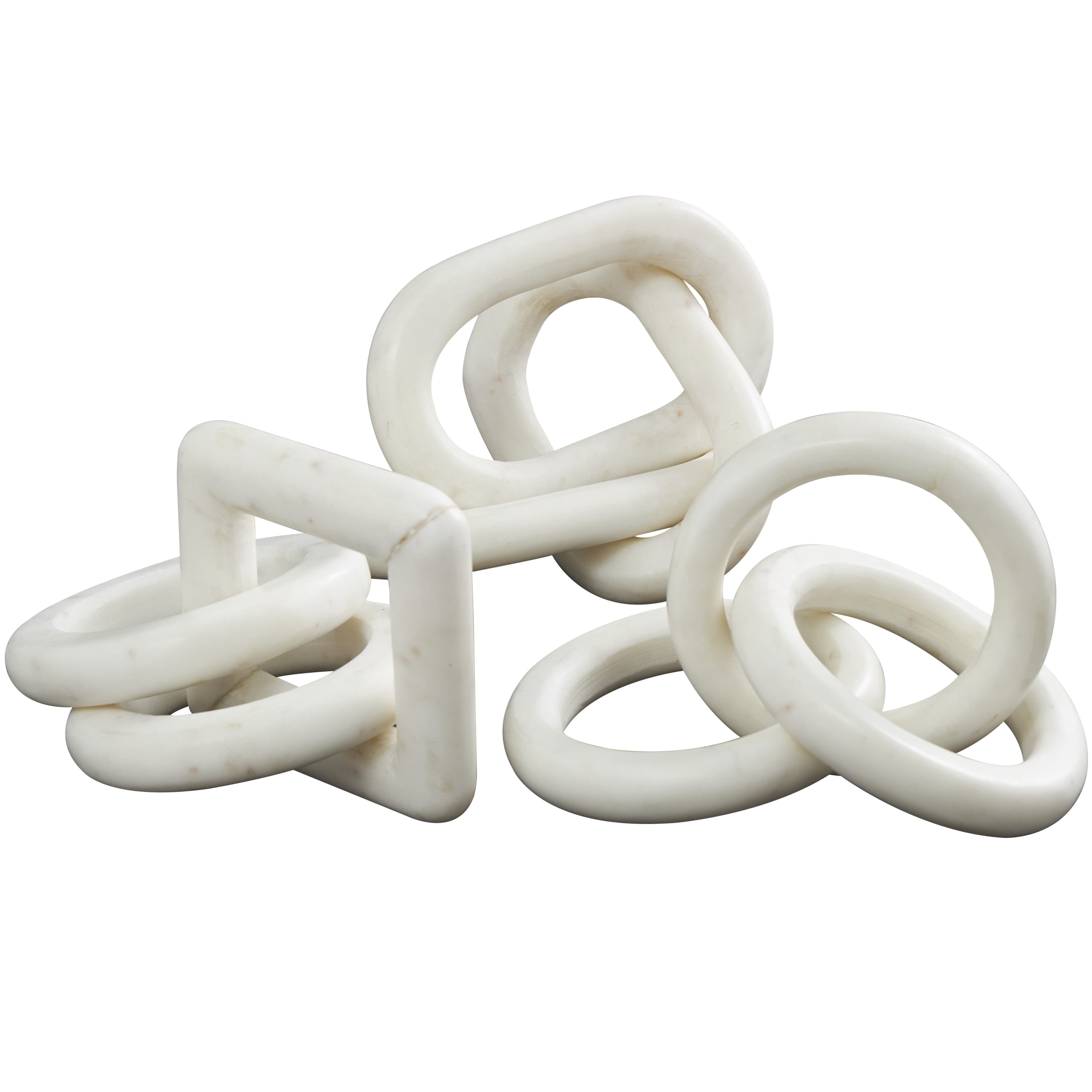 9", 9", 13"W White Marble Geometric 3 Link Chain Sculpture with Various Shapes, by DecMode (3 Count)