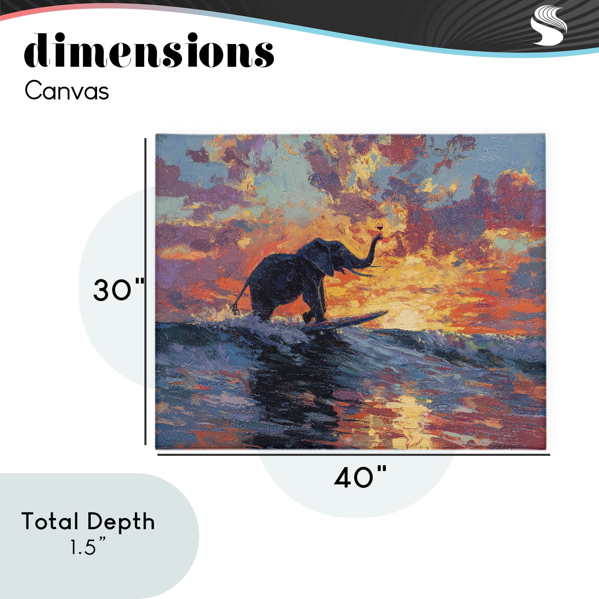 Sunset Surf Elephant Canvas Wall Art, design by Ziwei Li
