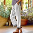 thumbnail image 2 of Yifymode Women's Ankle Length Straight Leg Cropped Pants Elastic Waist Summer Beach Vacation Trousers with Pockets,White L, 2 of 4