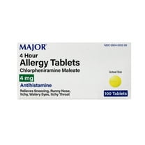 Major Allergy Tablets, Chlorpheniramine Maleate 4 mg, Antihistamine for Sneezing, Runny Nose, Itchy Eyes & Throat, 100 Tablets (2 Pack)