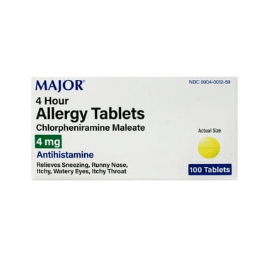 2 Pack Major Allergy Chlorpheniramine Maleate 4mg 100 Tablets Each