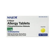 Major Allergy Tablets, Chlorpheniramine Maleate 4 mg, Antihistamine for Sneezing, Runny Nose, Itchy Eyes & Throat, 100 Tablets (3 Pack)