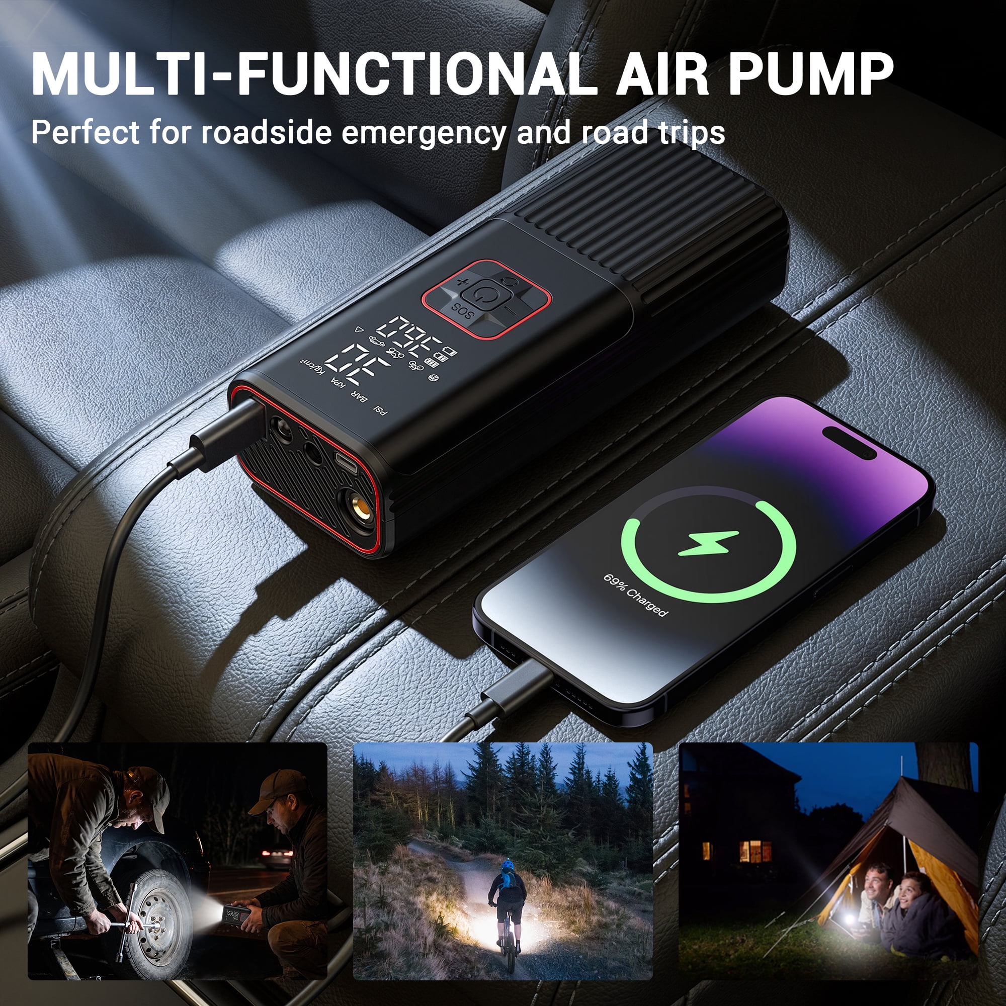 NEXPOW 150PSI Cordless Tire Inflator, Portable Air Pump for Car Tires with Auto Shutoff, Digital Pressure Gauge & LED Light, Dual Power Tire Pump for Car/Bike/Motorcycle/Ball