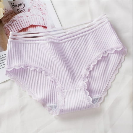 TureClos 3pcs Women Cotton Underwear Girl Breathable Briefs Moisture Wicking Elastic Panty with Lace Edge