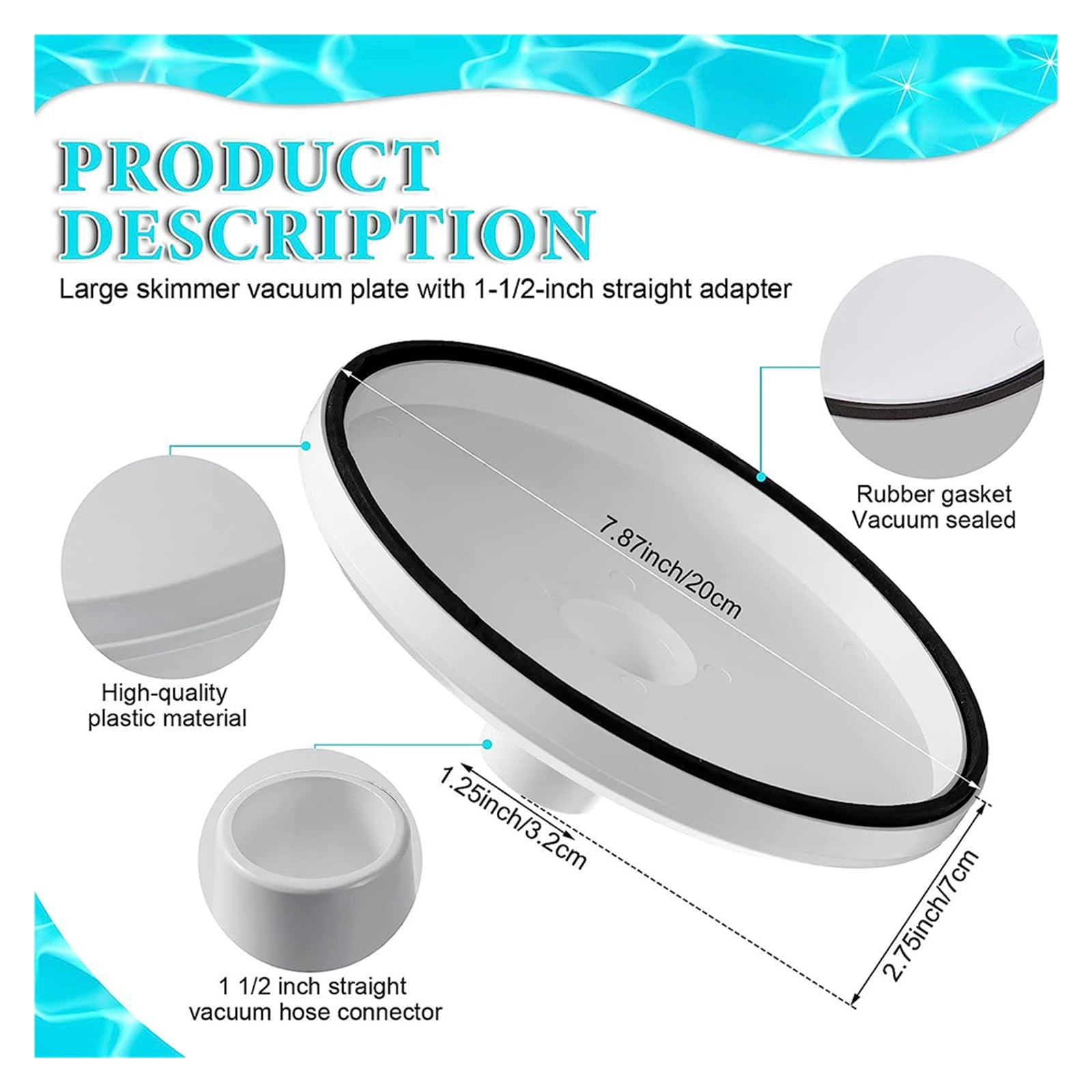 Skimmer Vacuum Hose Adapter Plate Replacement In-Ground Pool Skimmer Vac Plate Swimming Accessories ,Efficient Cleaning