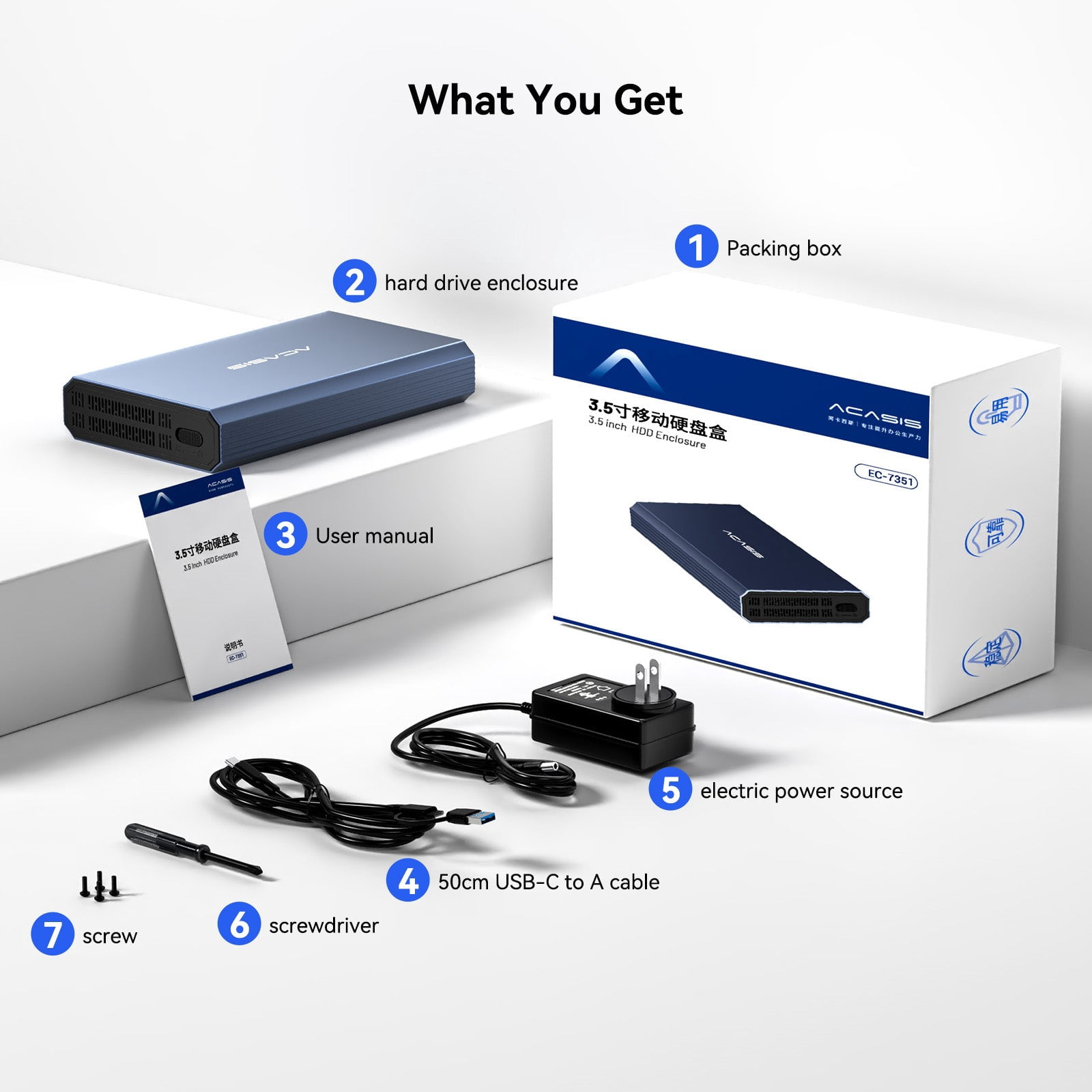 Acasis 10Gbps USB 3.2 Gen 2 SATA Hard Drive Enclosure for 3.5/2.5 Inch HDD/SSD, Tool-Free External Case (EC-7351Pro)