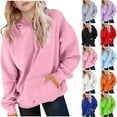thumbnail image 6 of Moxiu Plain Hoodies Teen Girls Kids Boys Cute Solid Color Basic Long Sleeve Oversized Sweatshirts Pullover Loose Preppy Hoodie Blue,7 Years, 6 of 6