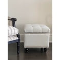 thumbnail image 5 of SEAT4U Modern Flannel Fabric Upholstered Beckmann Tufting Ottoman Footstool in White -Contemporary Pouf-Storage Wood Ottoman with Flip-up Hinged Lid, 5 of 10