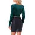 thumbnail image 3 of INSPIRAR CHIC Manga Fruncida para Crop Tops de Terciopelo con Escote Corazón para Mujeres Fiesta L Azul Lago, 3 of 5