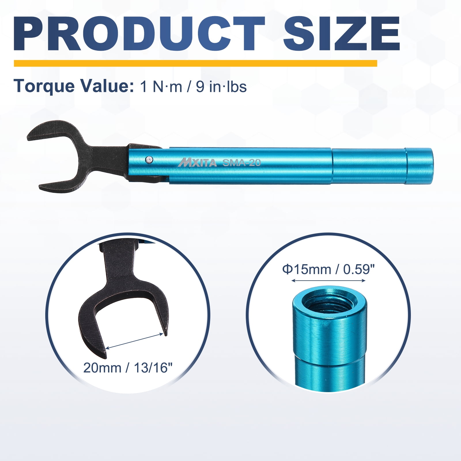 Uxcell Torque Wrench for RF Connector Opening 20mm (13/16") 9 in lbs (1 Nm) Alloy Steel Convertor Portable Spanner for Professionals Industry Blue