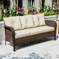 thumbnail image 4 of Meetleisure 72"Wide 3-Seat Brown Wicker Outdoor Sofa, Couch Patio Sofa with Deep Seating and Thick Cushions, Beige, 4 of 6