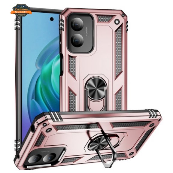 For Motorola Moto G Stylus 5G 2024 Shockproof Hybrid Dual Layer PC TPU with Ring Stand Metal Kickstand Heavy Duty Rugged Phone Case Cover by Xpression - Rose Gold