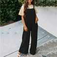 thumbnail image 2 of gakvbuo Jumpsuits For Women Summmer Dressy Wedding Women's Summer New Women's Casual Solid Color Pocket Square Collar Loose Suspenders Jumpsuit, 2 of 5
