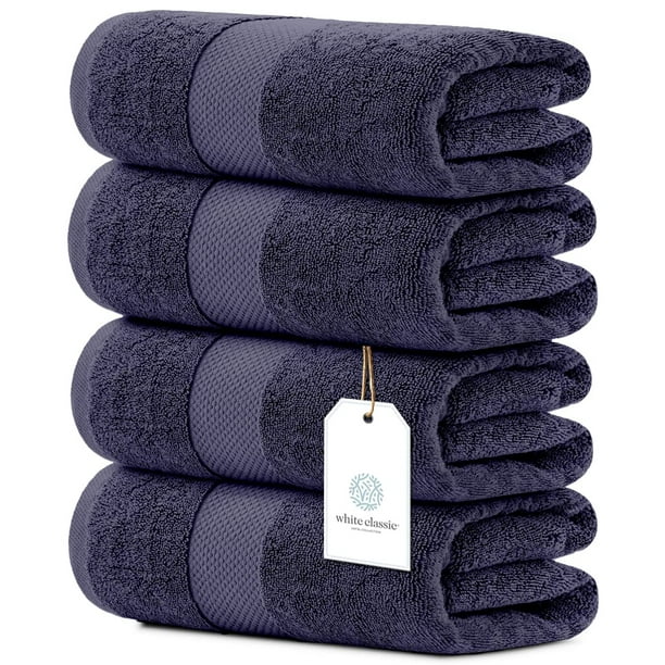 Juego de toallas de baño, color blanco, clásico, lujoso, 700 g/m², algodón, 4 unidades