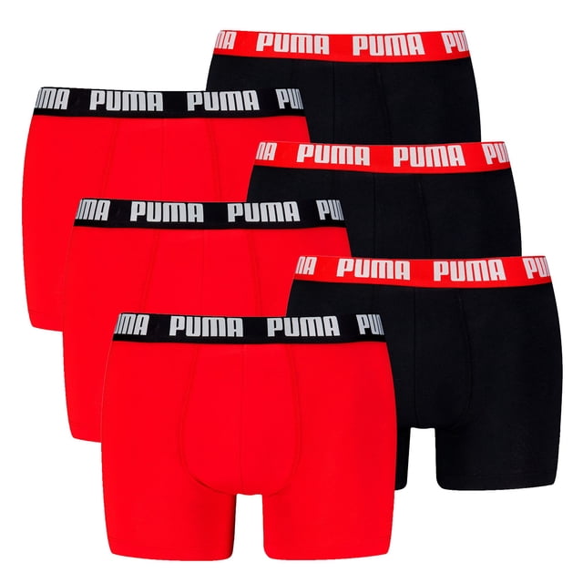 PUMA Calzoncillos bóxer para hombre, pack de 6 - Everyday Basic Boxers 6P, algodón elástico, unicolor Negro/Rojo XXL (XX-Large)