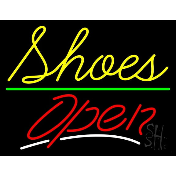 Cursive Shoes Open LED Neon Sign 24 x 31 - inches, Black Square Cut Acrylic Backing, with Dimmer - Bright and Premium built indoor LED Neon Sign for store interior Décor, Storefront.