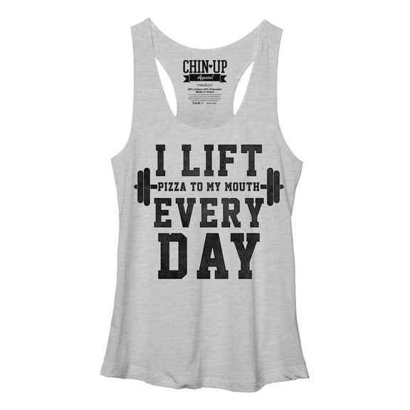 Women's CHIN UP I Lift Pizza to my Mouth  Racerback Tank Top White Heather Medium