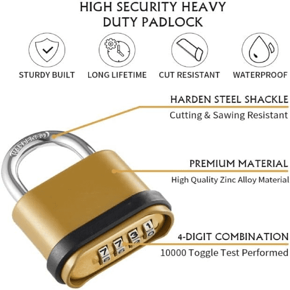 Heavy Duty Weatherproof Combination Lock, 4-Pack Outdoor Combo Lock,Resettable Combination Padlock for Gate,Shed,Storage Unit