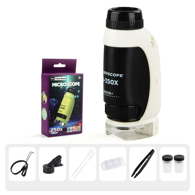White Kids Science Microscope 250X Magnification Portable Exploration Size 6.89X3.54X1.38 Inches Educational Toy 0.2 Lb Outdoor Activity