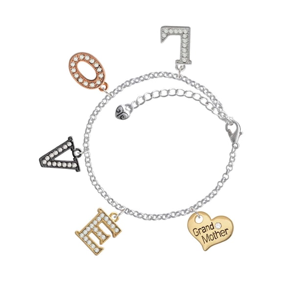 Delight Jewelry Goldtone Large Grandmother Heart with Crystal - Multi-Colored Crystal Love Charm Bracelet