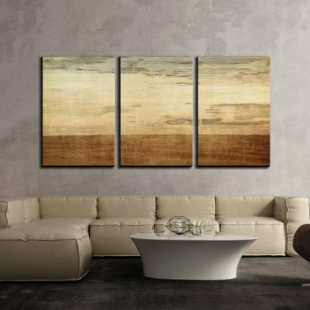 wall26 3 Piece Canvas Wall Art Gold Color Abstract