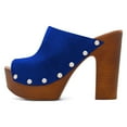 thumbnail image 4 of YDN Women Peep Toe Platform Slip on Mules Studded Chunky High Heel Slide Sandals Fashion Dressy Casual Clog Shoes Size 7 Blue, 4 of 4