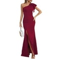 thumbnail image 2 of Alkepwun Ruffle One Shoulder Dresses for Women Sexy Long Formal Gown High Waist Split Guest Party Maxi Dress, 2 of 4