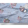 thumbnail image 2 of Soimoi Blue Moss Georgette Fabric Text & Women Group Print Sewing Fabric Yard 42 Inch Wide, 2 of 3