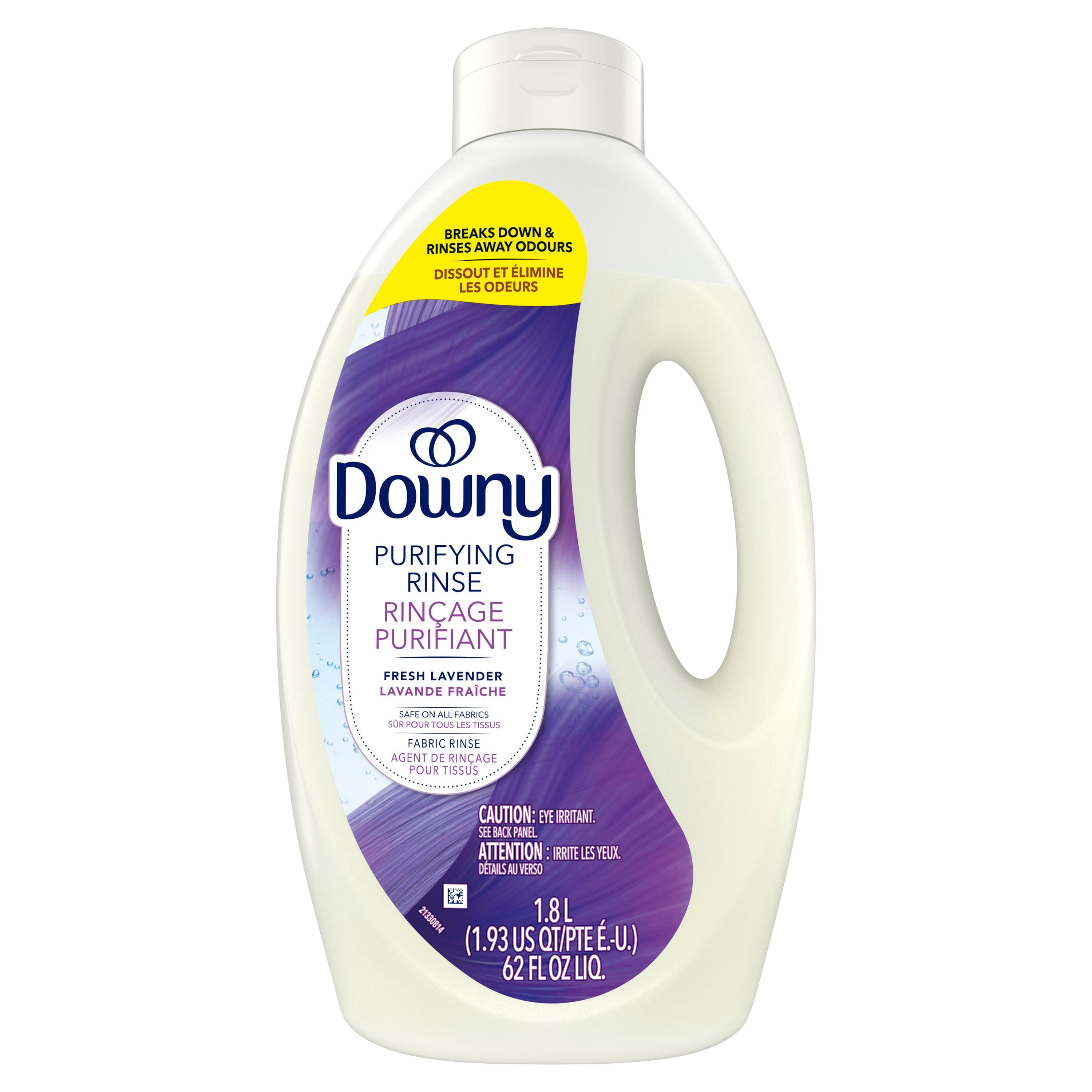 Agent de rinçage purifiant éliminateur d’odeurs pour lessive Downy, parfum Lavande fraîche, assouplissant textile et agent de rinçage éliminateur d’odeurs 1.8 L