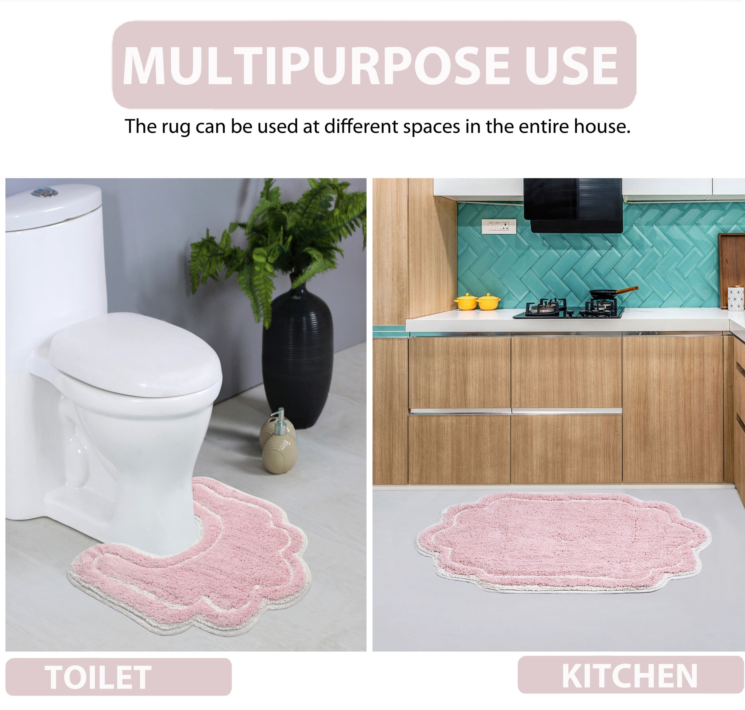 Home Weavers Allure Collection 100% Cotton Non-Slip Bathroom Rug Set Machine Washable Bathroom Rug-17"x24", Bath Rug- 21"x34", Pink Color 2 Piece Bath Carpet set