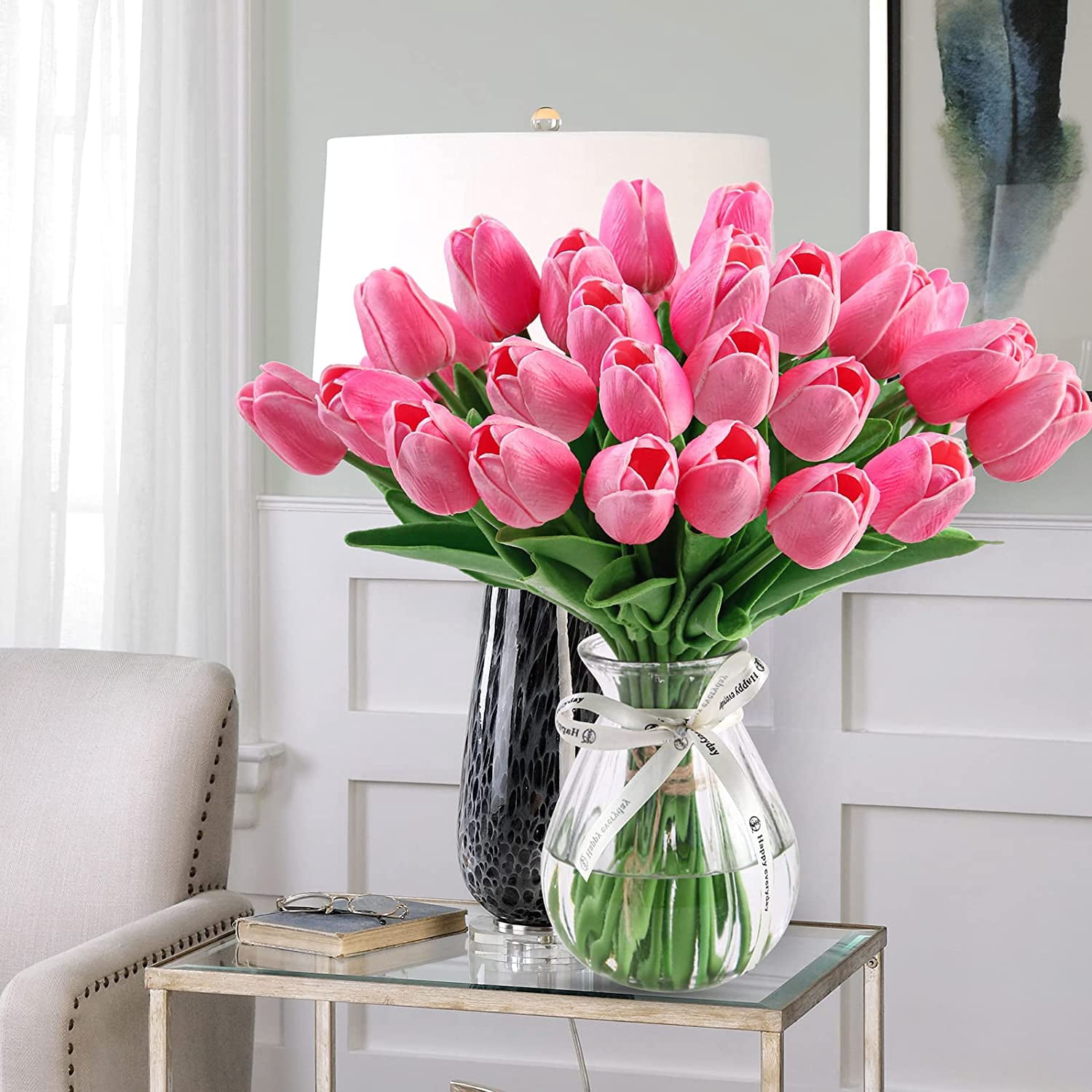 10pcs Artificial Tulips Real Touch Fake Flowers for Decoration PU Faux Tulips for Home Bathroom Bedroom Office Table Wedding Bouquet Centerpiece Floral Arrangement Decor