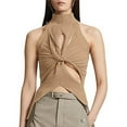 thumbnail image 1 of ICHUANYI Clearance Womens Summer Irregular Sleeveless Hollowed-out Kink Wool Vest Womens Fashion Semi-high Collar Solid Color(Coffee, XL) ICHUANYI WER2023081109737, 1 of 4