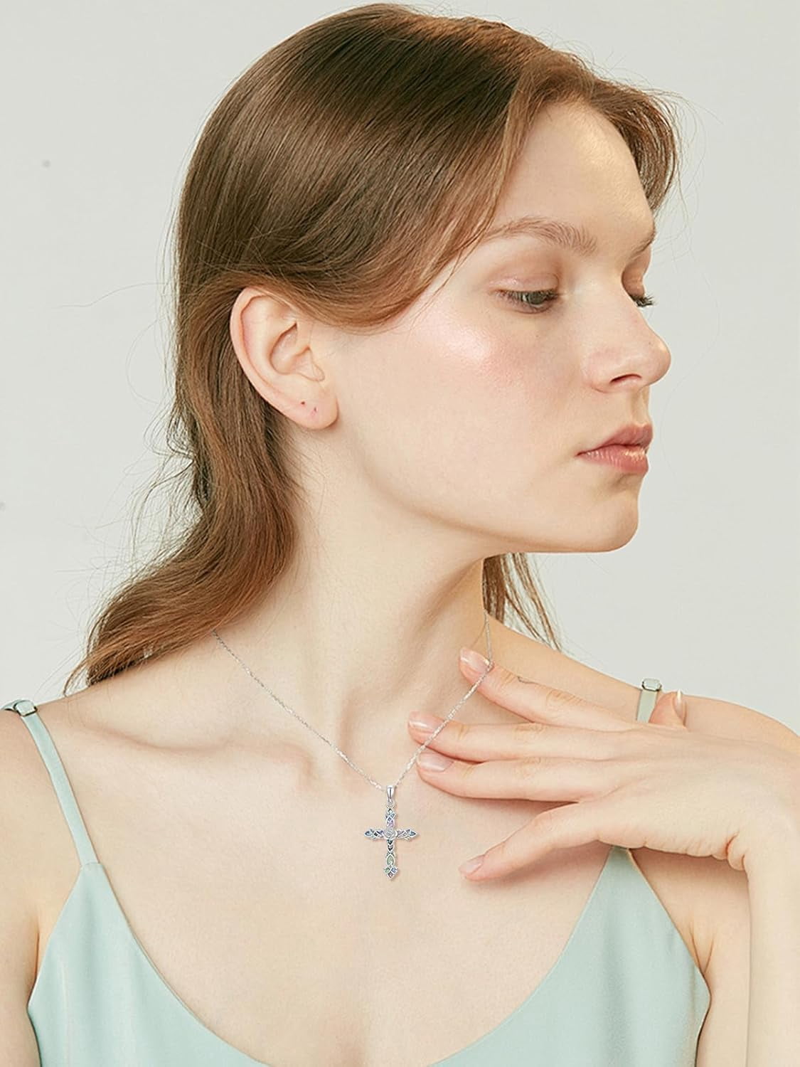 CACA LADY Vintage Rose Cross Necklace 925 Sterling Silver Rose Celtic Knot Pendant Gothic Cross Jewelry Gift for Women Birthday Christmas