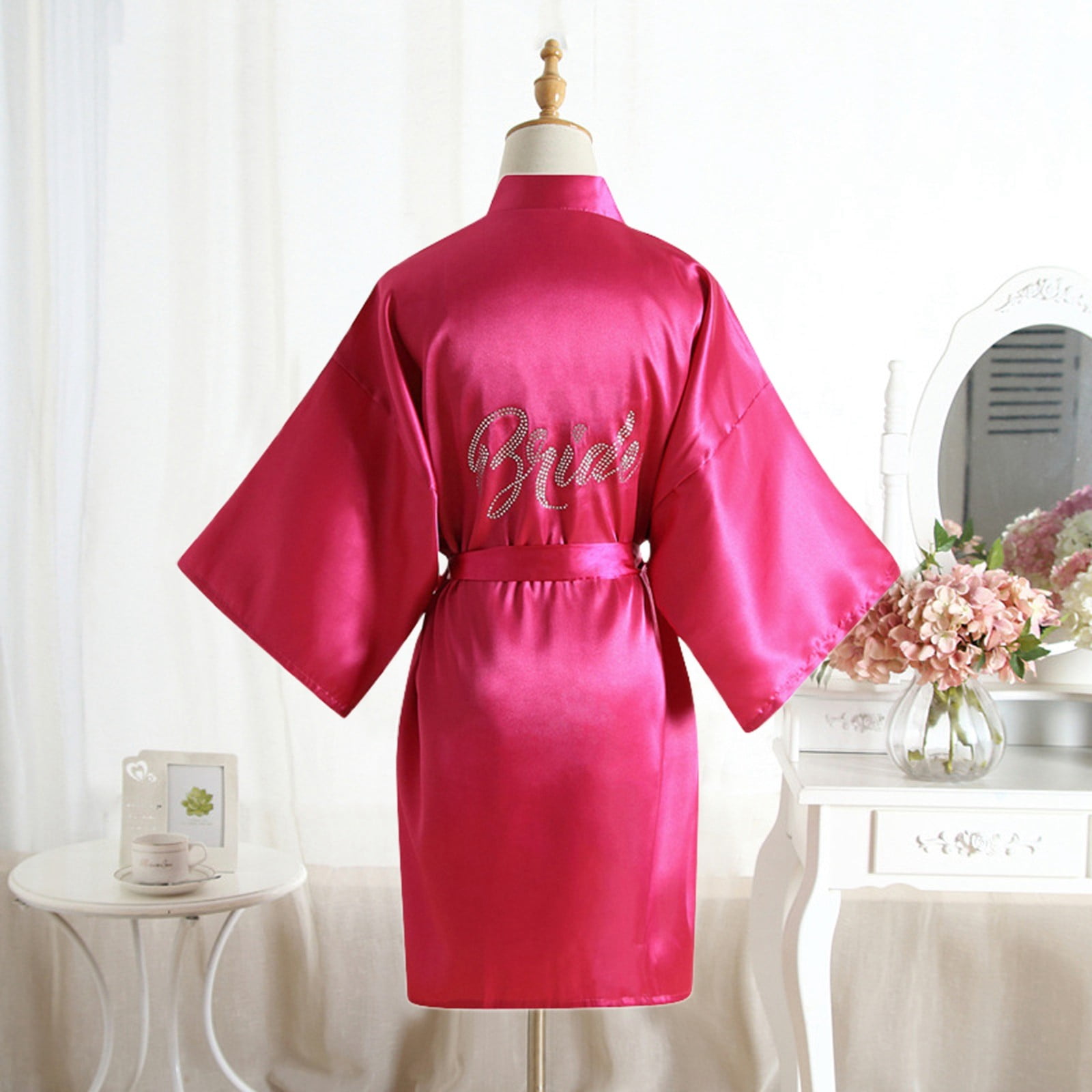asddcavvf Robes for Women Elegant Solid Color Rhinestone Bride