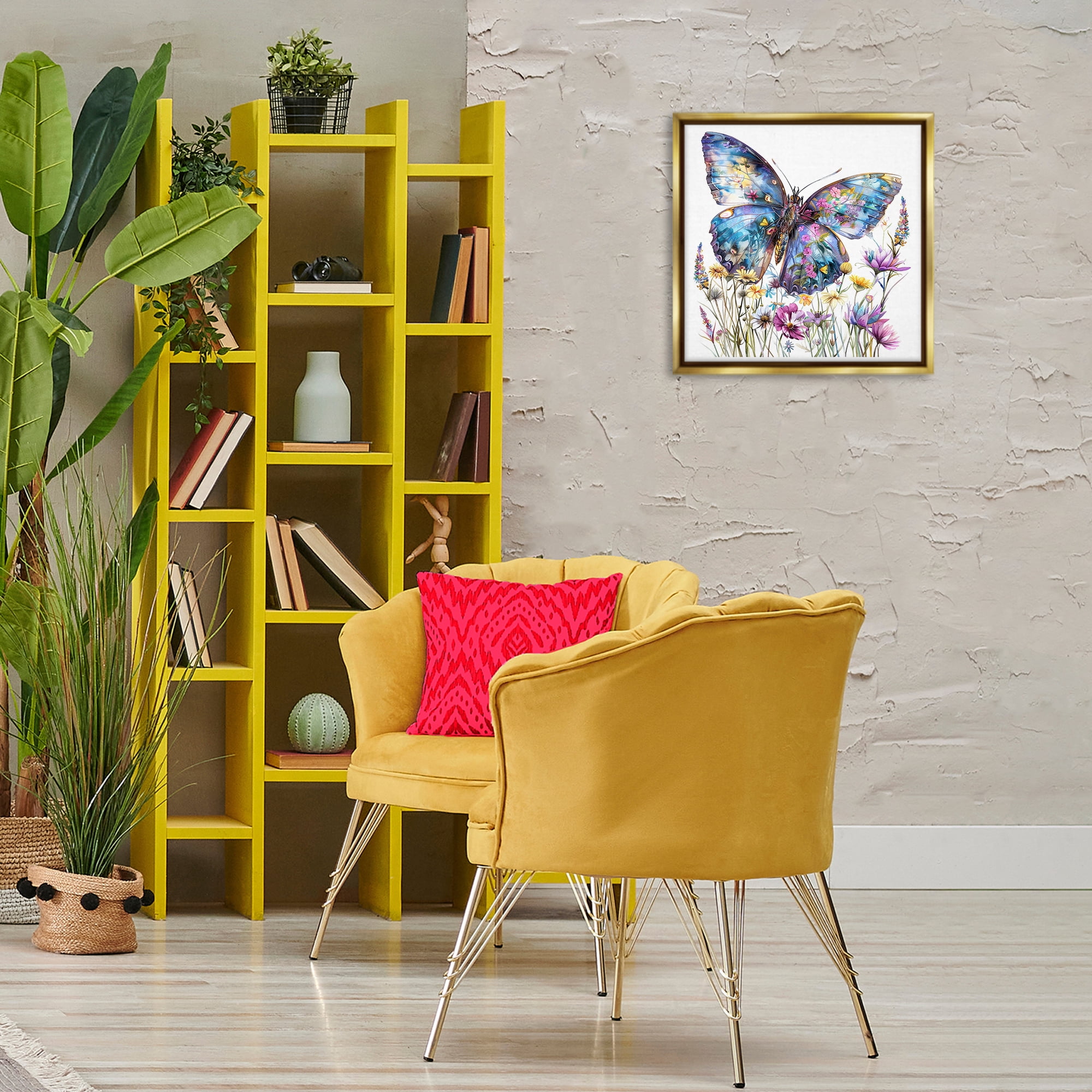 Stupell Industries Spring Garden Butterfly Insects Painting Gold Floater Framed Canvas Art Print Wall Art, 18 x 18