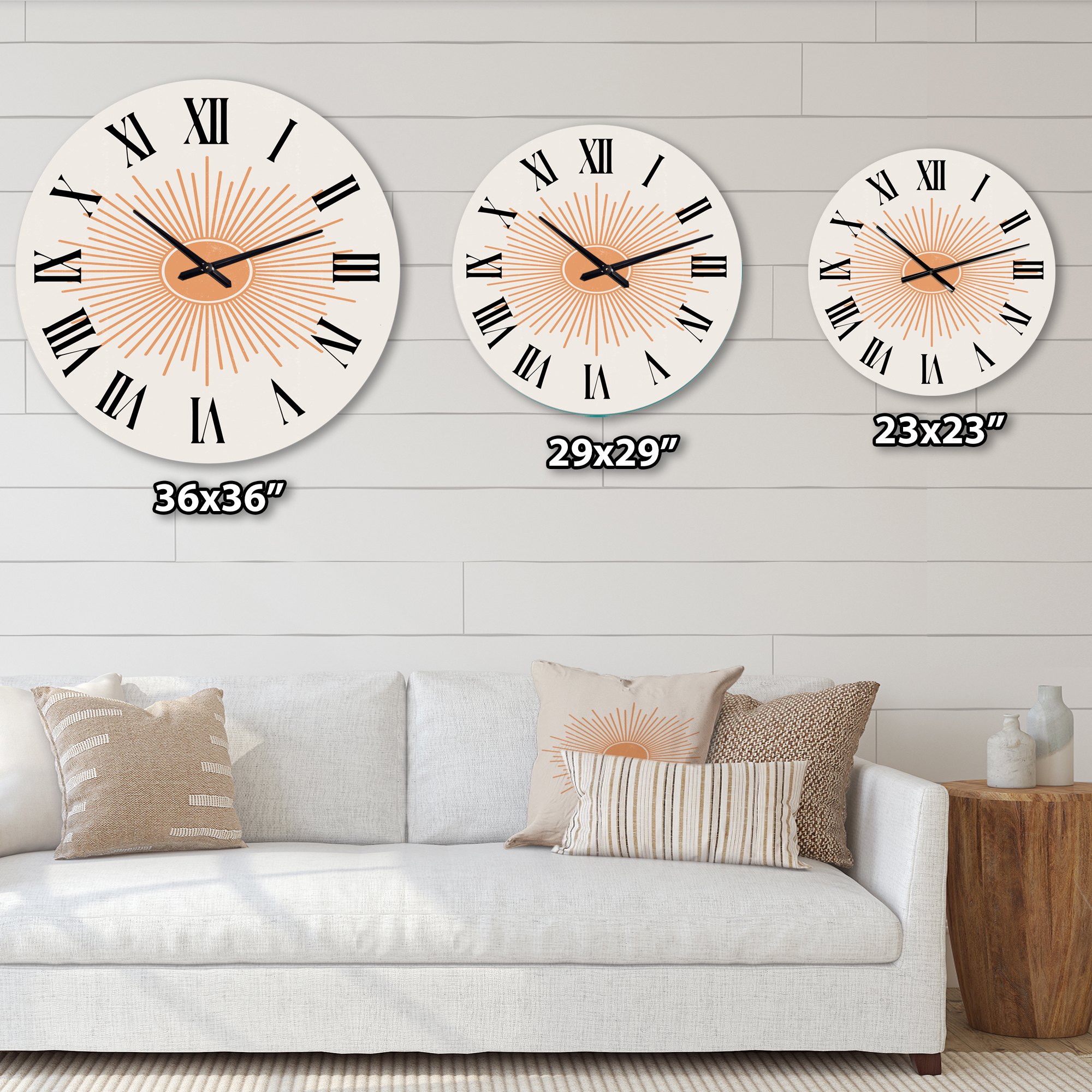 Designart 'Minimalist Bright Shining Orange Sun Rays Iii' Modern Wall Clock