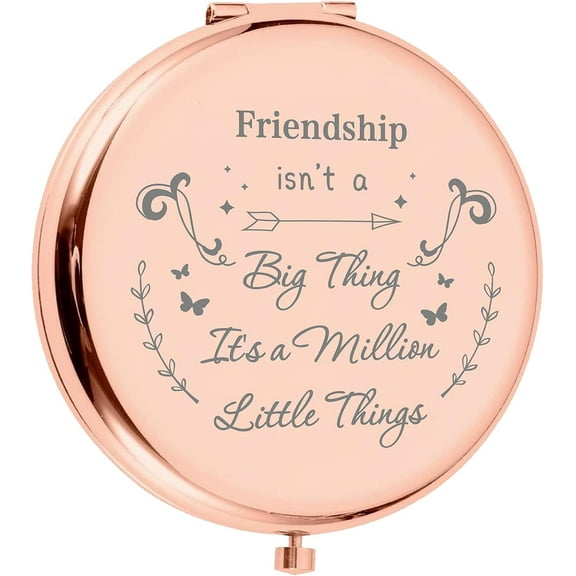 Compact Mirror Gift for Friends Rose Gold Mini Mirror Makeup Pocket Travel Two-Sided Magnifying Folding for Christmas Valentines Graduation Birthday Gifts 2.6 Inch-Friendship Rose Gold