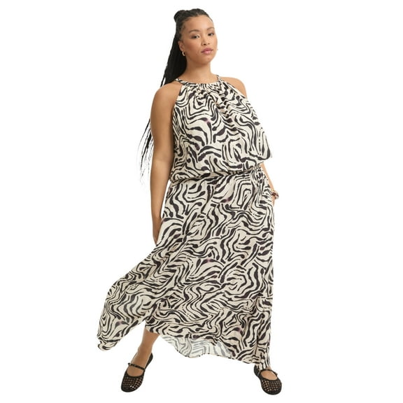 June & Vie Women's Plus Size Pull-On Flowy Maxi Skirt