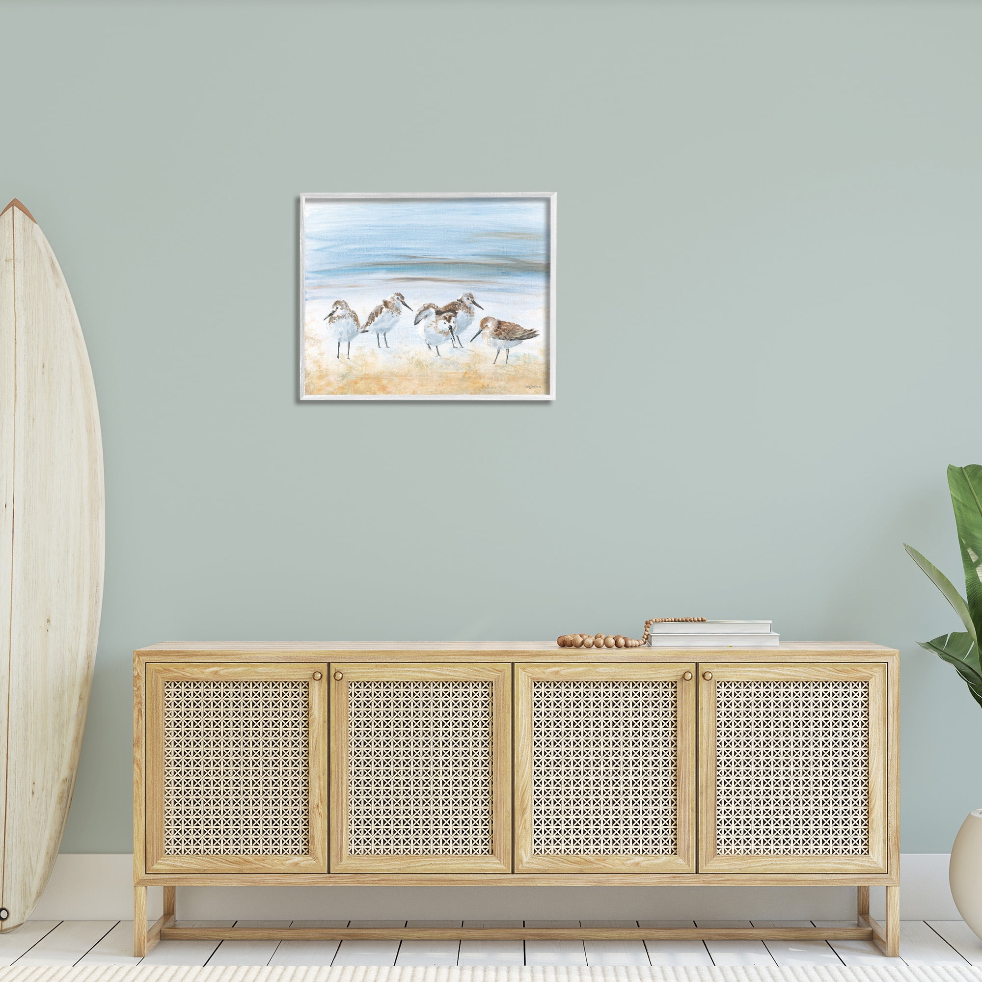Stupell Industries Summer Sandpipers on Shore Animals & Insects Painting White Framed Art Print Wall Art, 30 x 24