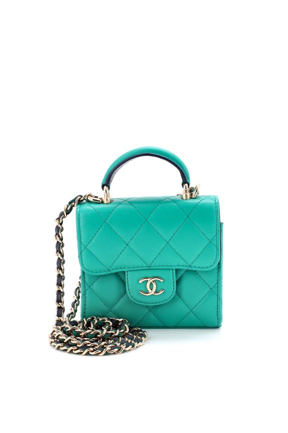 Pre-Owned Square Classic Flap Top Handle Clutch with Chain Quilted Lambskin By Rebag