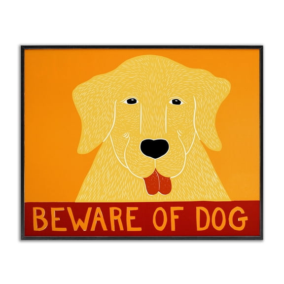 Beware Of Dog Yellow & Red Black Framed Giclee Art, design by Stephen Huneck