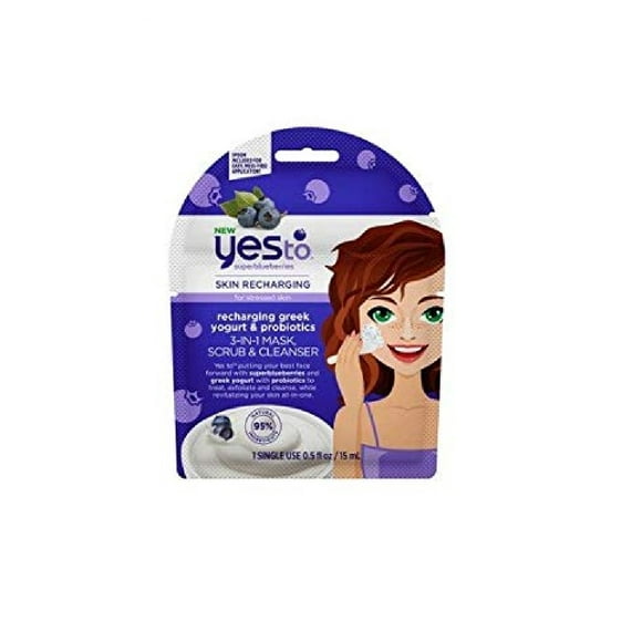 Yes To Superblueberries Skin Recharging for Stressed Skin with Greek Yogurt and Probiotics 3 in 1 Mask, Scrub and Cleanser