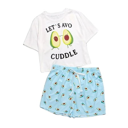 

Women S Pajama Sets Leisure Fashion Patchwork Teacup Printing Trend Fruit Suits Pjs