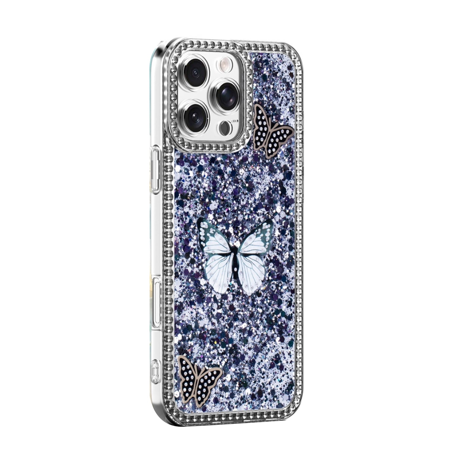 Shiny Butterfly Protective Case for iPhone 17 Pro - Black