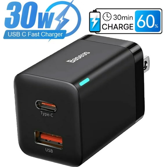 Baseus SUPERSI Compact Foldable 30W Dual Port Usb-c Pd Fast Charging Wall Charger