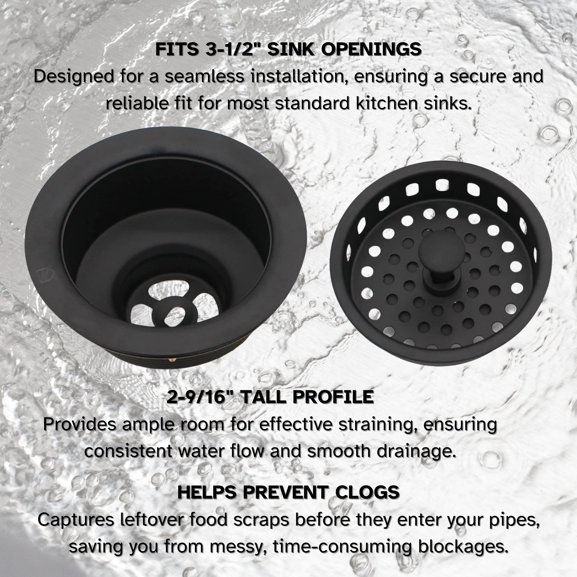 Westbrass COMBO PACK 3-1/2" Post Style Sink Strainer and Waste Disposal Trim, Matte Black